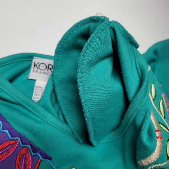 Koret Francisca Shirt Green Embroidered 80s Shoulder Pads Vintage Womens M Tribe - Picture 8 of 9